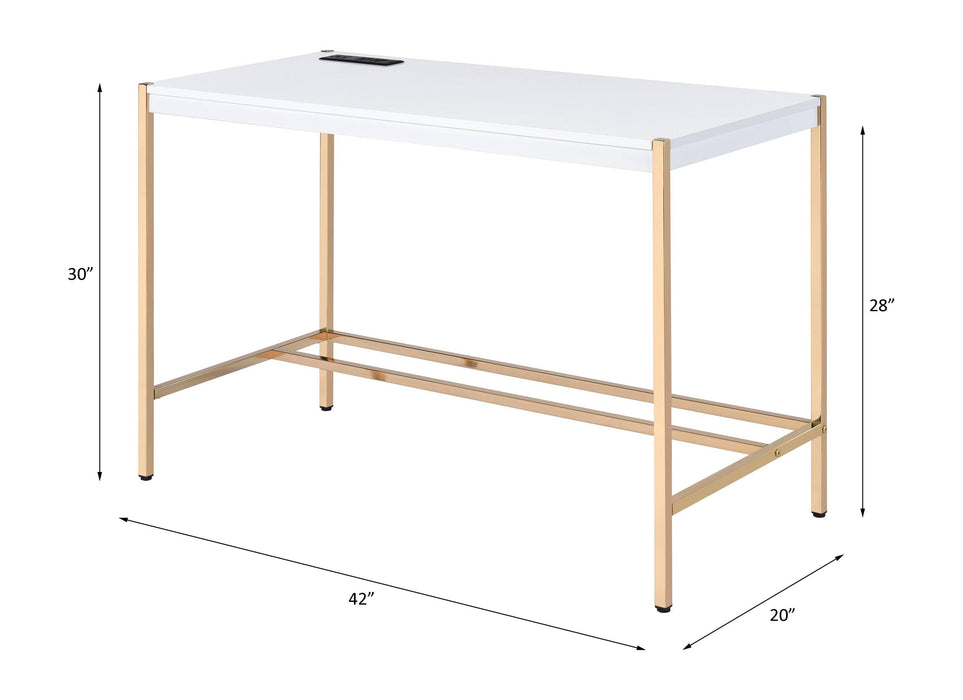 ACME Midriaks Writing Desk w/USB Port in White & Gold Finish OF00020