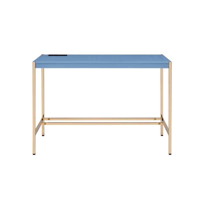 ACME Midriaks Writing Desk w/USB Port in Navy Blue & Gold Finish OF00022