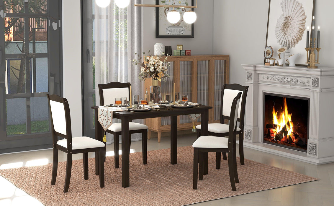 5-Piece Wood Dining Table Set Simple Style Kitchen Dining Set Rectangular Table with Upholstered Chairs for Limited Space (Espresso)