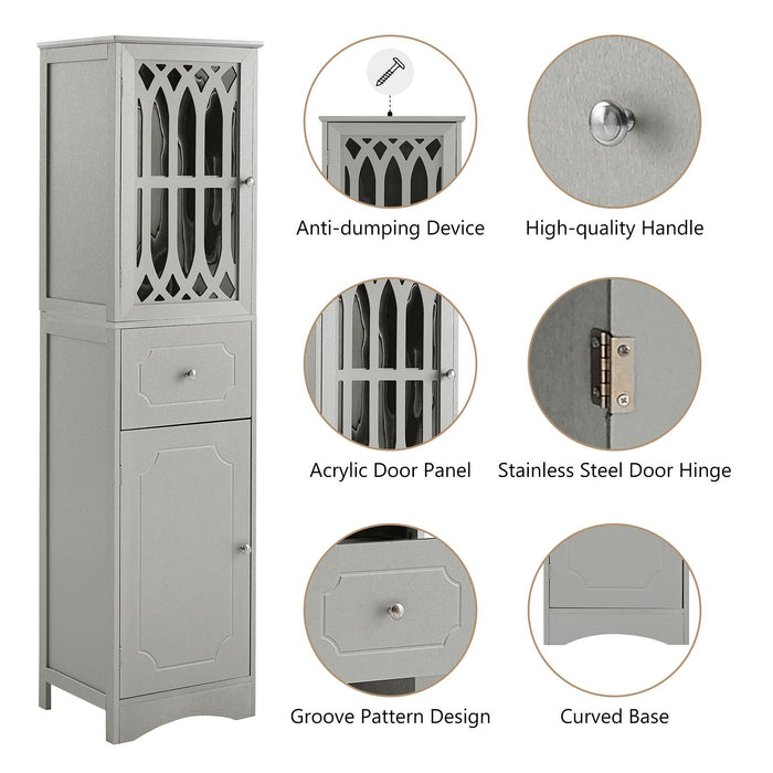 Tall Bathroom Cabinet, FreestandingStorage Cabinet with Drawer and Doors, MDF Board, Acrylic Door, Adjustable Shelf, Grey