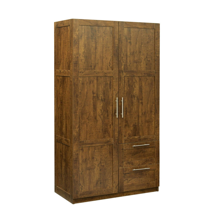 High wardrobe and kitchen cabinet with 2 doors, 2 drawers and 5Storage spaces,walnut