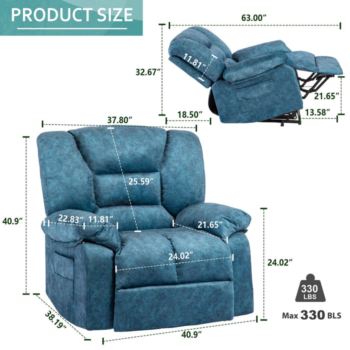 Oversized Recliner Chair Sofa with Massage and Heating