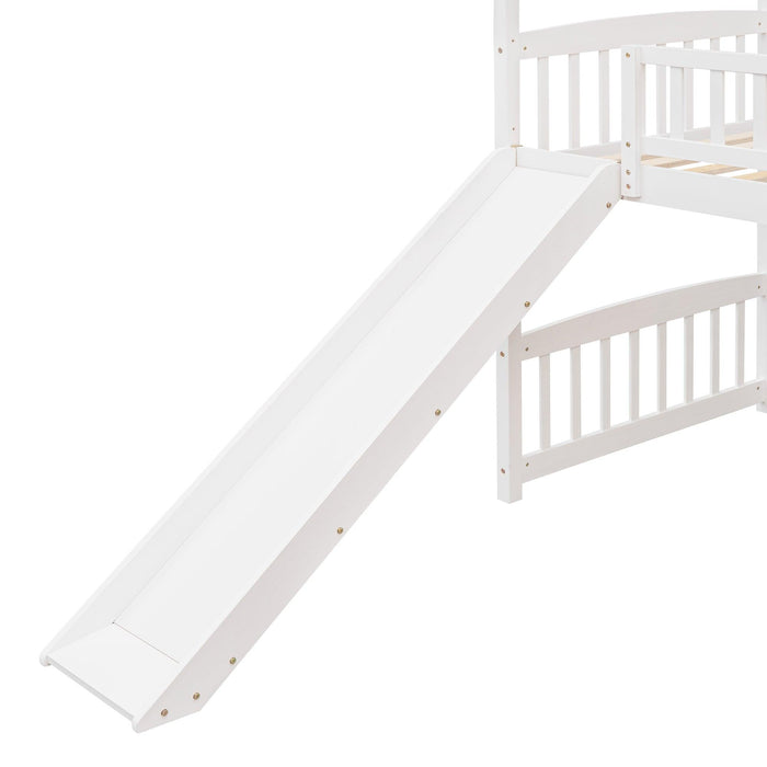 Twin Loft Bed with Slide, House Bed with Slide,White