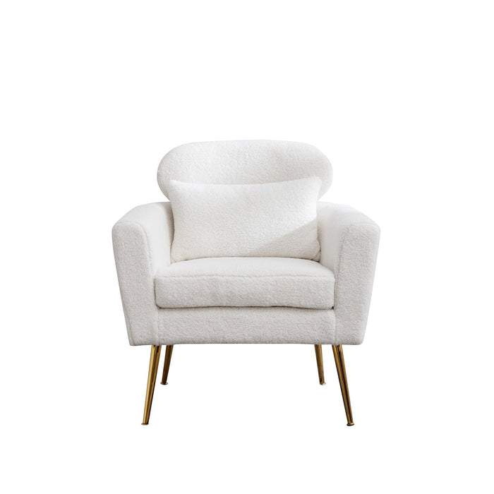 29.5"WModern Boucle Accent Chair Armchair Upholstered Reading Chair Single Sofa Leisure Club Chair with Gold Metal Leg and Throw Pillow for Living Room Bedroom Dorm Room Office, Ivory Boucle