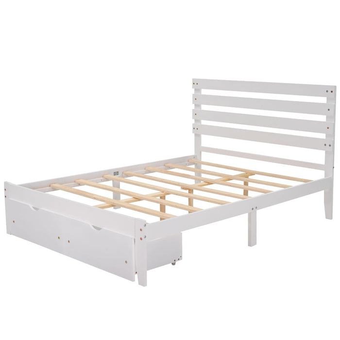 Full Size Platform Bed with Drawers, White