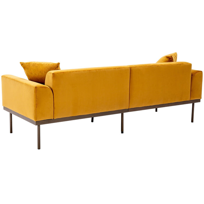 Modern Velvet Sofa with Metal Legs,Loveseat Sofa Couch with Two Pillows for Living Room and Bedroom, Mustard