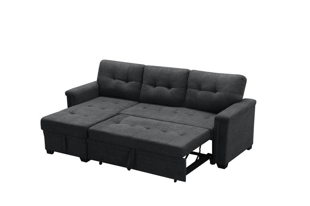 Ashlyn Dark Gray Woven Fabric Sleeper Sectional Sofa Chaise with USB Charger and Tablet Pocket