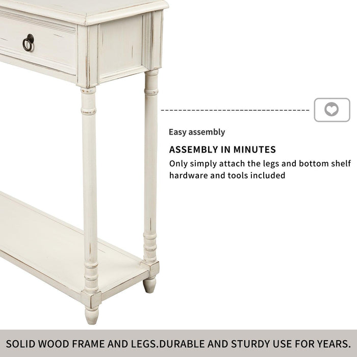 Console Table Sofa Table with Drawers for Entryway with Projecting Drawers and Long Shelf (Antique White)