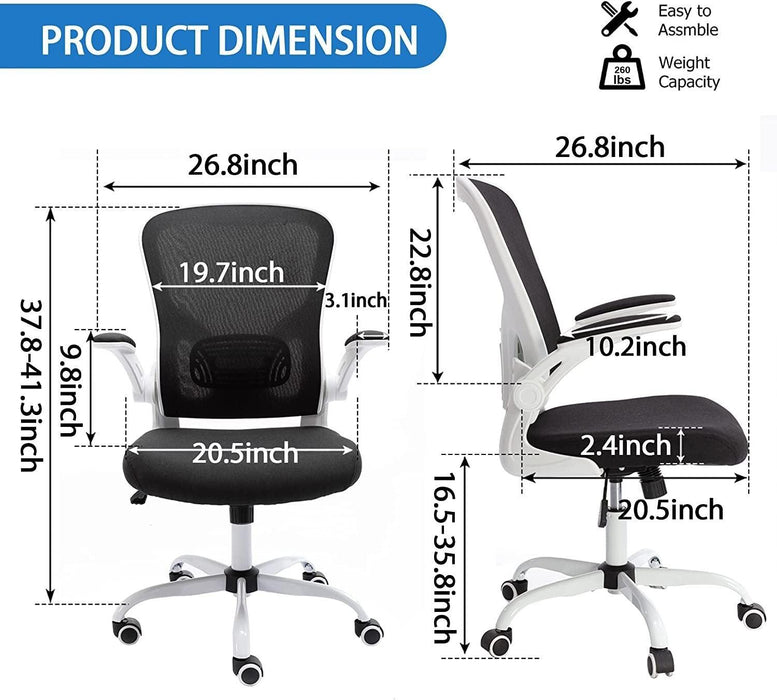 Office Chair Mesh High Back Computer Chair Height Adjustable Swivel Desk Chairs with Wheels,Adjustable Armrest Backrest,Black