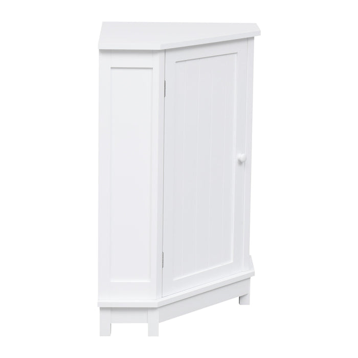 White Bathroom Cabinet Triangle CornerStorage Cabinet with Adjustable ShelfModern Style MDF Board