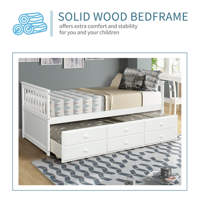 Captain's Bed Twin Daybed with Trundle Bed andStorage Drawers, White