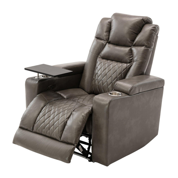 Power Motion Recliner with USB Charging Port and Hidden ArmStorage, Home Theater Seating with 2 Convenient Cup Holders Design and 360° Swivel Tray Table