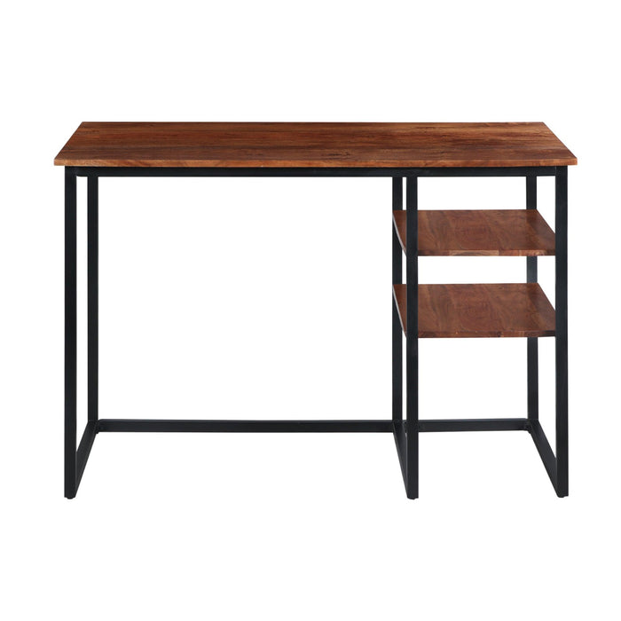 45 Inch Tubular Metal Frame Desk with Wooden Top and 2 Side Shelves, Brown and Black