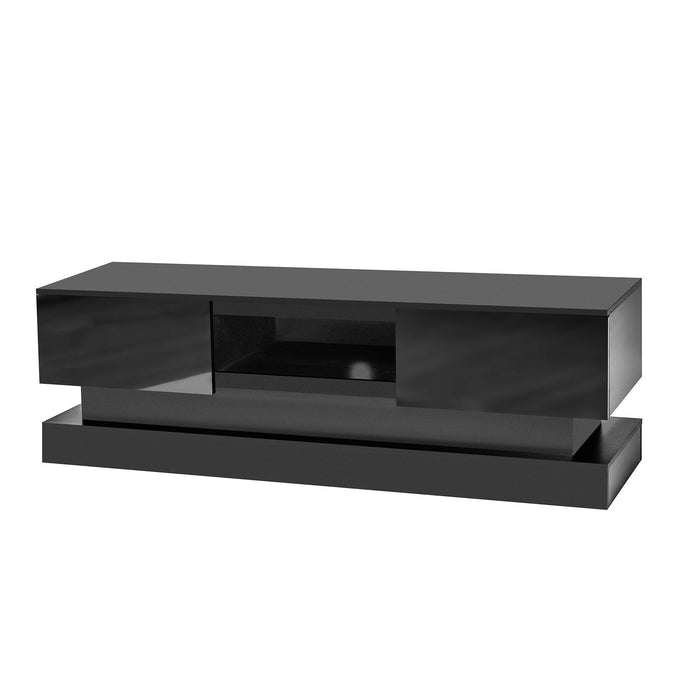 51.18inch  Black morden TV Stand with LED Lights,high glossy front TV Cabinet,can be assembled in Lounge Room, Living Room or Bedroom,color:BLACK