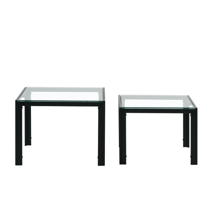 Nesting Coffee Table Set of 2, SquareModern Stacking Table with Tempered Glass Finish for Living Room,Transparent