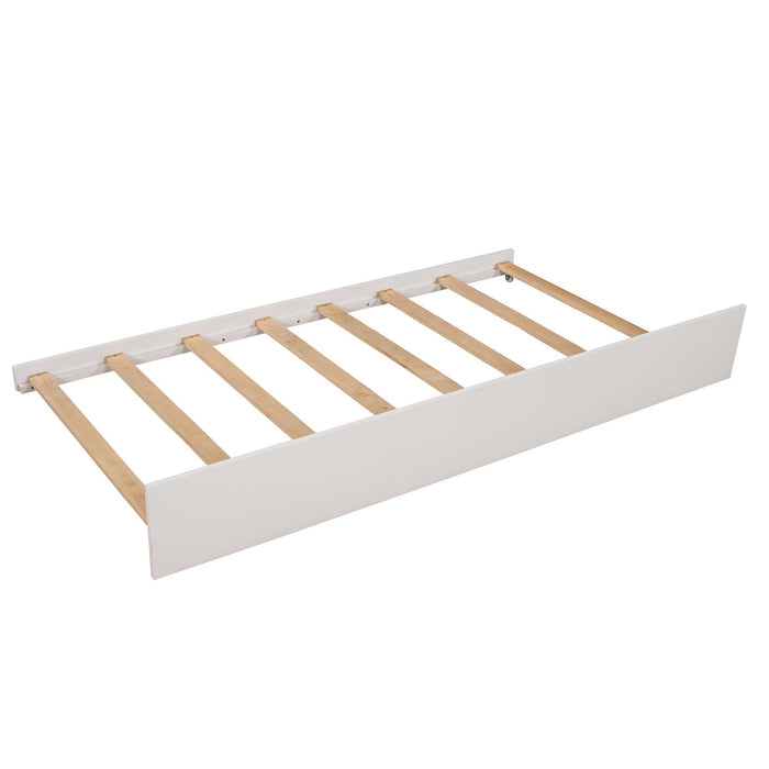 L-shaped Platform Bed with Trundle and Drawers Linked with built-in Flip Square Table,Twin,White