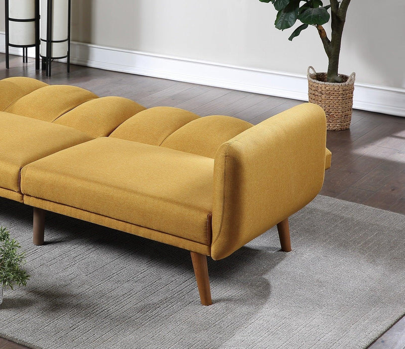 ElegantModern Sofa Mustard Color Polyfiber 1pc Sofa Convertible Bed Wooden Legs Living Room Lounge Guest Furniture