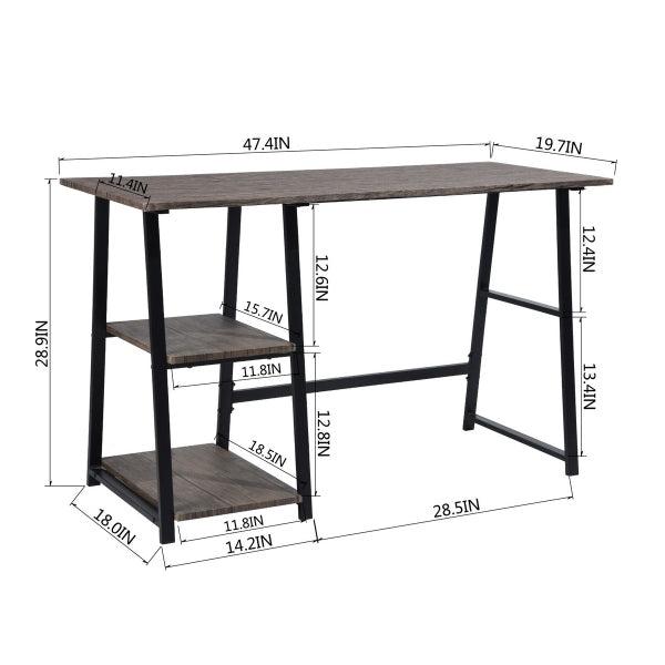 47.4"W X 19.7"D X 28.9"H Wooden Desk with 2Storage Racks - WALNUT & BLACK