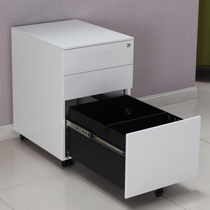 3 Drawer Mobile File Cabinet with Lock Steel File Cabinet for Legal/Letter/A4/F4 Size, Fully Assembled Include Wheels, Home/ Office Design