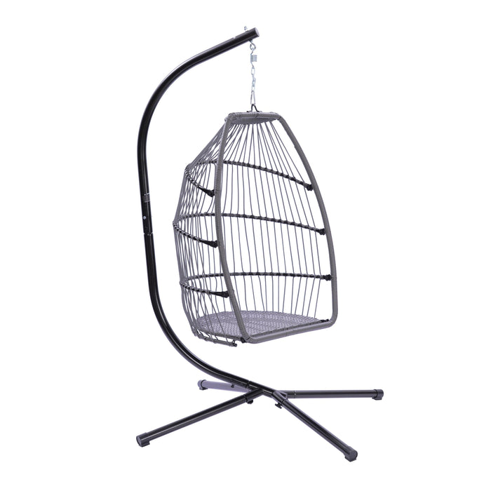 Outdoor Patio Wicker Folding Hanging Chair,Rattan Swing Hammock Egg Chair With Cushion And Pillow