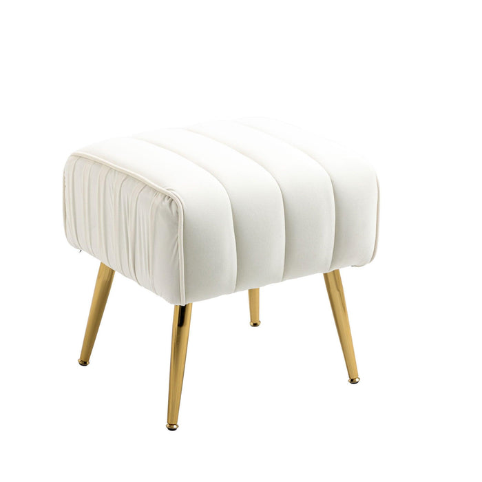 Velvet Accent Chair with Ottoman,Modern Tufted Barrel Chair Ottoman Set for Living Room Bedroom, Golden Finished, Beige