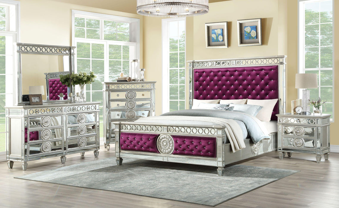 ACME Varian Queen Bed• Burgundy Velvet & Mirrored 27370Q