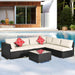 7 PCS Outdoor Garden Patio Furniture PE Rattan Wicker Cushioned Sofa Sets with 2 Pillows and Coffee Table image