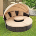 Wicker Rattan Round Lounge With Canopy, Lifted Coffee Table and Beige Cushions image