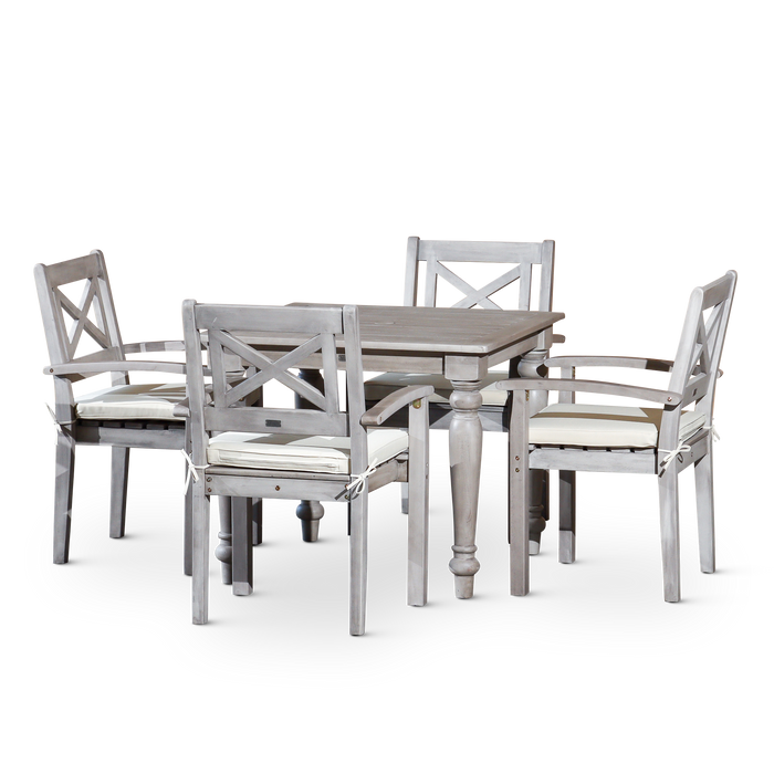 5 PCS Square Silver Gray Finish Dining Set with X-back Styling on Armchairs image