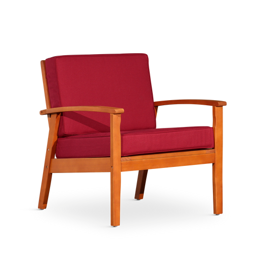 Deep Seat Eucalyptus Chair -  Natural Oil Finish -  Burgundy Cushions image