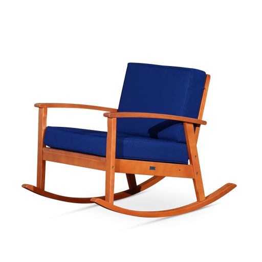 Eucalyptus Rocking Chair with Cushions - Natural Oil Finish - Navy Cushions image