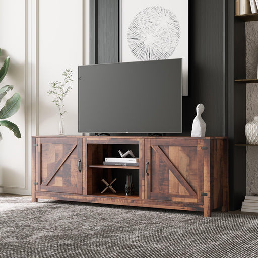 Farmhouse TV Stand,  Wood Entertainment Center Media Console withStorage image