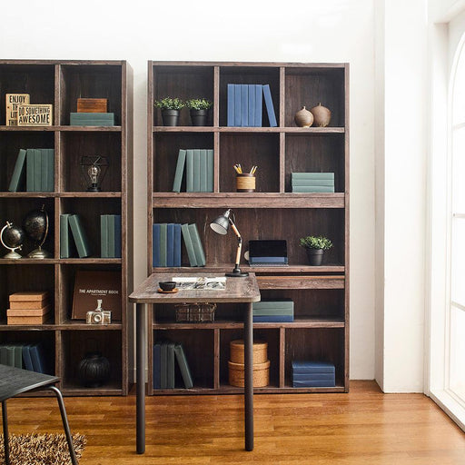 Perrisk-LD Farmhouse Wood Desk with Bookcase in Rustic Gray image