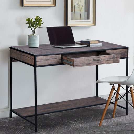43.3"W x 21.6"D x 29.3"H Computer Desk with One Drawer, Walnut & Black image