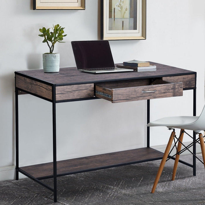 43.3"W x 21.6"D x 29.3"H Computer Desk with One Drawer, Walnut & Black image