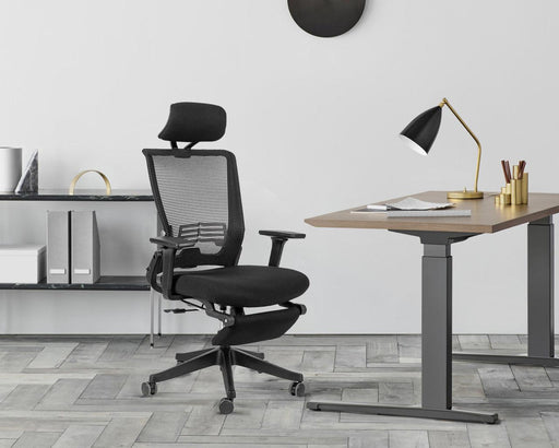 High Back Office Chair with 2d armrest and foot rest, tilt function max 128°,Black image