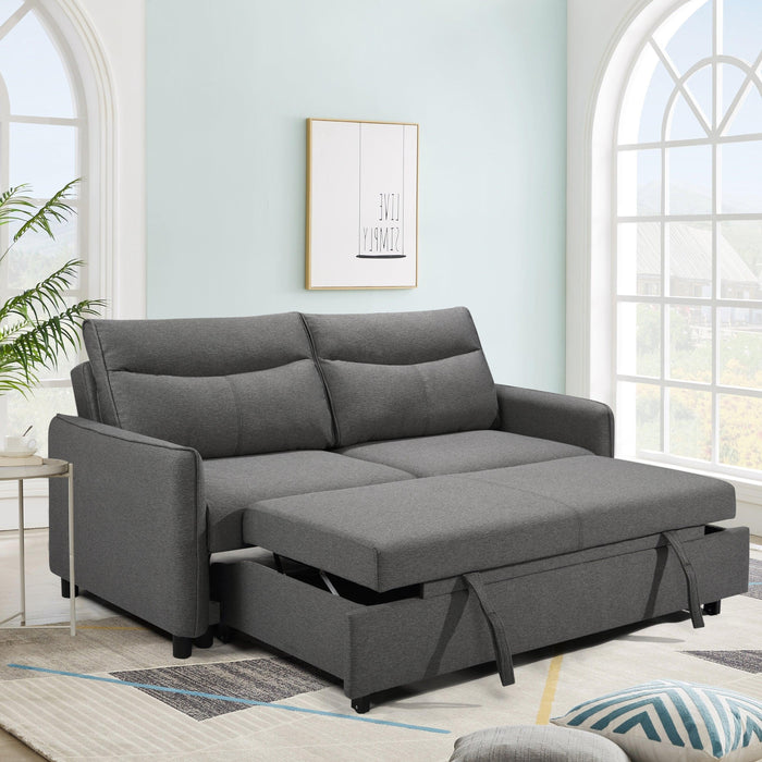 3 in 1 Convertible Sleeper Sofa Bed,Modern Fabric Loveseat Futon Sofa Couch w/Pullout Bed, Small Love Seat Lounge Sofa w/Reclining Backrest, Furniture for Living Room, Grey image