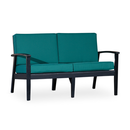 Eucalyptus Loveseat with Cushions, Espresso Finish, Dark Green Cushions image