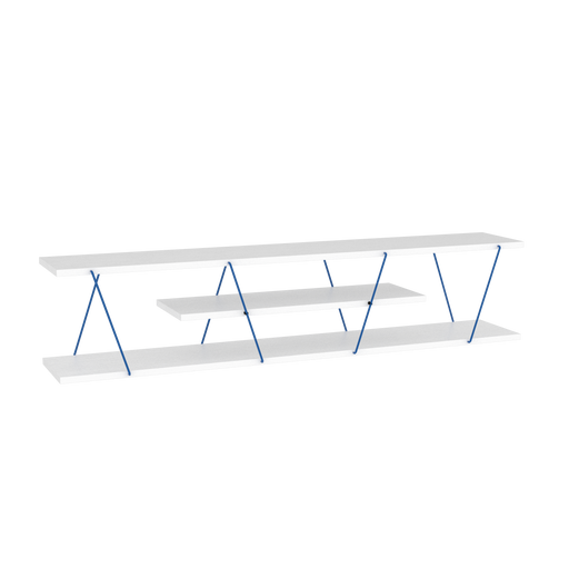 Tars Mid CenturyModern Tv Stand 4 Shelves OpenStorage Metal Cords Entertainment Centre 56 inch Low Tv Unit, White Blue image