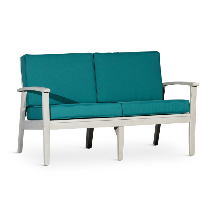 Eucalyptus Loveseat with Cushions, Driftwood Gray Finish, Dark Green Cushions image