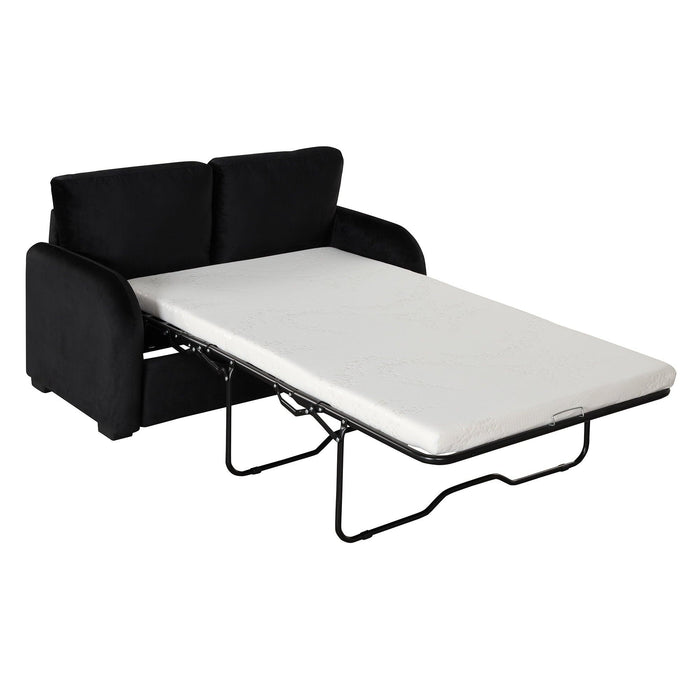 Pull Out Sofa Bed with USB Charging Port and 3-pin Plug,Sleeper Sofa Bed with Twin Size Mattress Pad,Loveseat Sleeper for Living Room,Small Apartment, Black image