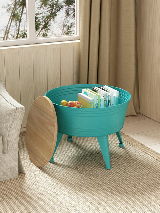 Farmhouse Rustic Distressed Metal Accent Cocktail Table, wood top-BLU, 1 PC image