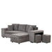 104"Modern L-Shape 3 Seat Reversible Sectional Couch, Pull Out Sleeper Sofa withStorage Chaise and 2 Stools for Living Room Furniture Set,Knox Charcoal image