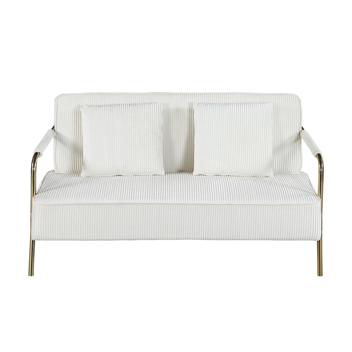 56" WidthModern Upholstered Pleated Velvet Loveseat Comfy 2 Seater Small Sofa Couch with Gold Metal Legs 2pcs Throw Pillows for Living Room,Small Spaces,Apartment, Bedroom,Office,Beige image