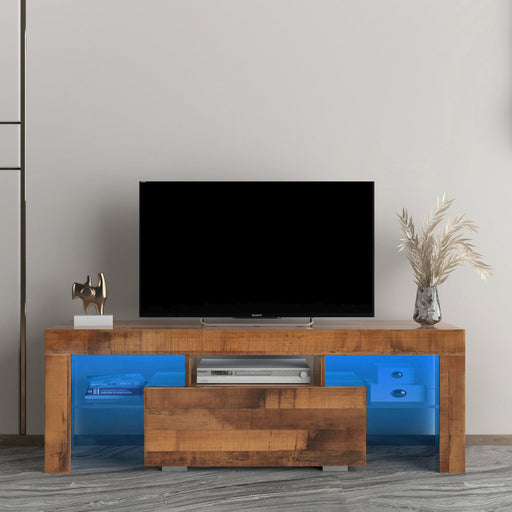TV Stand with LED RGB Lights,Flat Screen TV Cabinet, Gaming Consoles - in Lounge Room, Living Room,FIR WOOD image