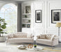 Classic Chesterfield Velvet Sofa Loveseat Contemporary Upholstered Couch Button Tufted Nailhead Trimming Curved Backrest Rolled Arms with Silver Metal Legs Living Room Set,4 Pillows Included,Beige image