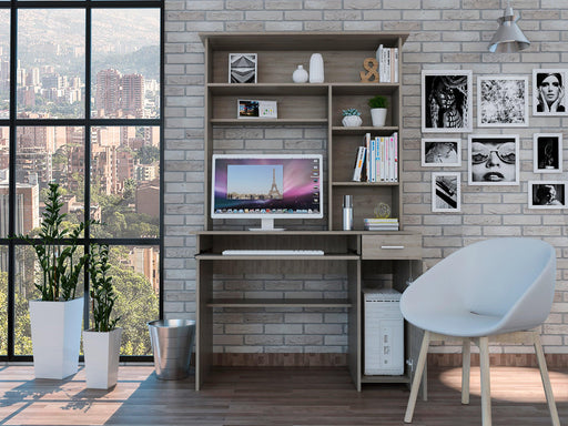 Aberdeen 2-Drawer 7-Shelf Computer Desk with Hutch Light Gray image