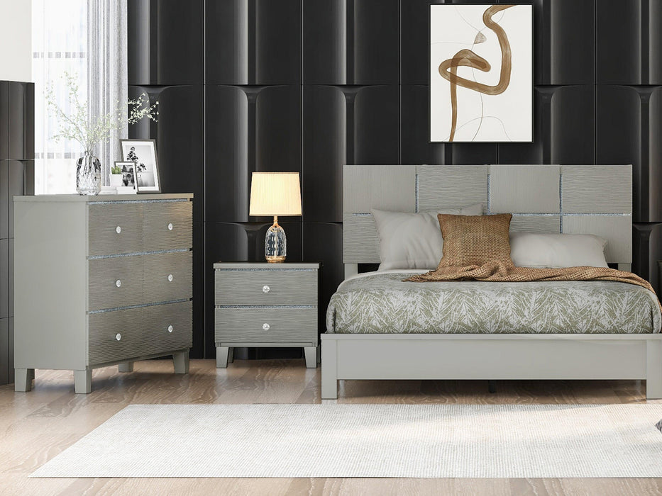 3 pieces Champagne Silver Bedroom Sets Queen Bed + Nightstand +Dresser image