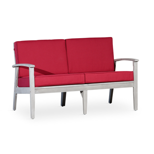 Eucalyptus Loveseat with Cushions, Silver Gray Finish, Burgundy Cushions image